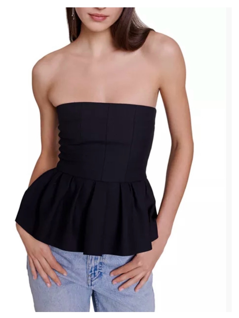Maje Lulieta Black Strapless Peplum Top